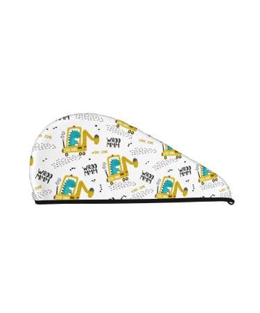 Hair Towel Wrap Hair Drying Towel with Button Towel Turban Head Towel to Dry Hair Quickly (Dinosaur On Excavator)