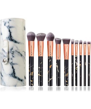 Marble Black 10-Piece Makeup Brush Set: Perfectly Crafted Brushes For Flawless Face Makeup - Angular Blush Flat Brush Smudge Brush Fan Brush Included - Buy Online on GoSupps.com