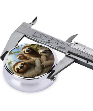 Buy Sloth Family Round Pill Organizer - Portable 3 Compartment Metal Pill Box for Travel & Fashion | Perfect for Pocket & Purse - Buy Online on GoSupps.com