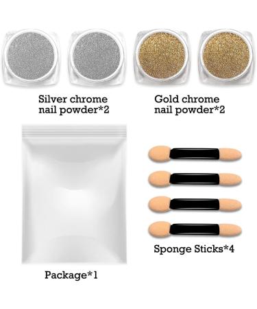 B-Prettier Gold & Silver Nail Chrome Powder Set | Mirror Effect Shimmery Aurora Glitter Nail Art Powder for Women & Girls - Buy Online on GoSupps.com