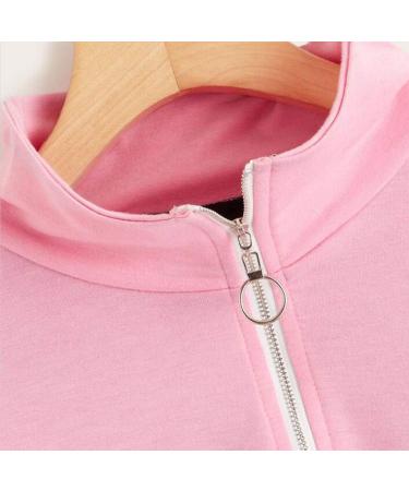Bigfanshu in Women's Clothing Cut and Sew Zipper Front Stand Collar Sweatshirt Color-Block Blouse Top Pink - Buy Online on GoSupps.com