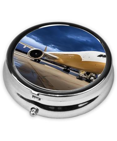 Evening Light Airplane Round Pill Box - 3 Compartment Travel Medicine Organizer & Decorative Pocket Purse - Buy Online on GoSupps.com