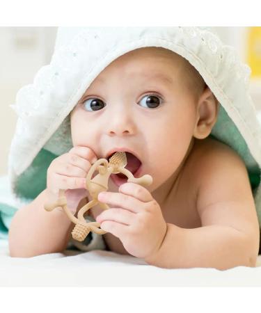 Bite Rings for Baby - BPA Free Soft Silicone Teething Toys | Easy Grip & Clean | Set with Clip | Ideal for 3+ Months - Khaki - Buy Online on GoSupps.com