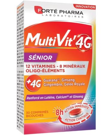 Forté Pharma - Multivit' 4G Senior | Food Supplement Form, Tonus - Vitamins, Minerals - Ginseng, Luthein and Calcium - Energy, Sight & Eyestrain | 30 Bi-Layer Tablets