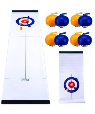 Blooming lilies Tabletop Curling Game for Kids Adults, Family Table Top Games Indoor Sports Curl Board Game Set Mini Shuffleboard Pucks with 8 Rollers, Easy to Set Up