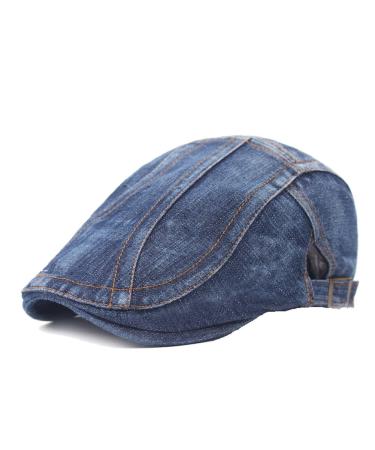 Quanhaigou Unisex Denim Newsboy Hats Flat Ivy Gatsby Cabbie Driving Berets Hat Cotton Dad Cap for Men Women Jean Blue
