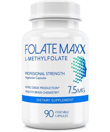 FolateMaxx L-Methylfolate 7.5 mg Professional Active Folate, MethylFolate 5-MTHF (90 Capsules) 90 Count (Pack of 1)