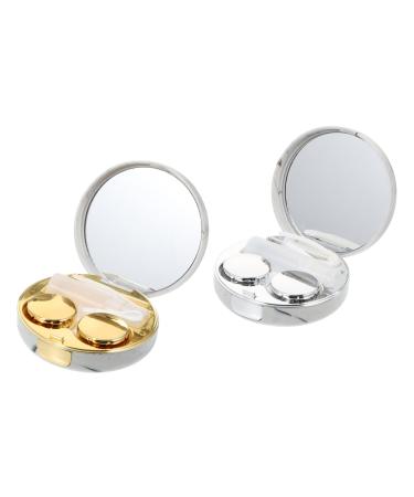 Homsfou 2 sets Double Box glasses case contact lens organizer travel contact case mirror film Staustproof lens housing cosmetic lens container marble duplex box make-up lenses travel