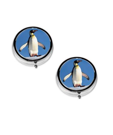 Cute Penguin Print Printed Mini Round Pill Box Pill Box 3 Compartment Medicine Pill Case Pill Organizer Travel Pillbox Portable Pill Box for Pocket Home Office Use