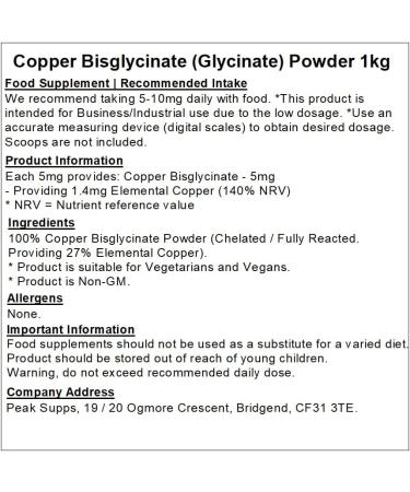 Copper Bisglycinate Powder | Chelated | Immune Support | Vegan (1kg) 1 kg (Pack of 1) - Buy Online on GoSupps.com