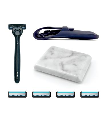 Tapstone Z5 Razor for Men 5 Blade Shaving Razor with Travel Case Plus Tapping Stone Made from Solid Marble Tap Away for a Clean Shave RevMont Z5 Tapstone Razor Set