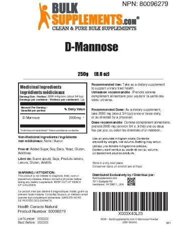 BulkSupplements.com D-Mannose Powder - 2000mg per Serving 250g (8.8 oz) (Pack of 1) - Buy Online on GoSupps.com