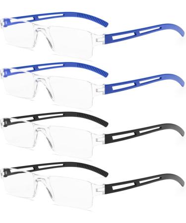 MMOWW 4 Pack Landle Reader Glasses - Blue Light Blocking Rectangular Eyewear for Men & Women (2 Black + 2 Blue 2.0x) - International Shipping Available - Buy Online on GoSupps.com