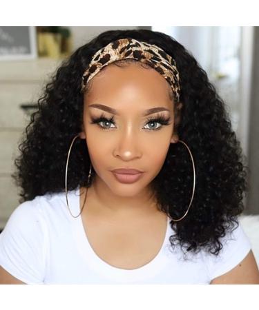 HeadBand Wig Curly Human Hair Wig None Lace Front Wigs for Black Women Deep Wave Machine Made Wigs Natural Color 150% Density 16inch 16 Inch (Pack of 1) natural color