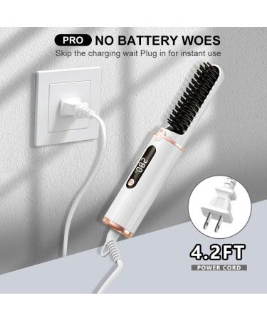Wired Hair Straightener Comb | Anti-Scald Hot Comb for Home Office & Travel - Negative Ion Straightening Brush in White - Buy Online on GoSupps.com