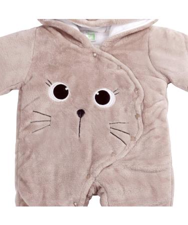 JiAmy Newborn Baby Winter Hooded Romper Fleece Snowsuit Jumpsuit | Cartoon Cat Outfit 0-12 Months | 0-3 Months Brown - Buy Online on GoSupps.com