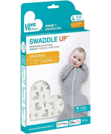 Love To Dream Swaddle UP - Ideal Fabric for Moderate Temperatures - Arms Up Position - Hip-Healthy - Twin Zipper - Bunny Bunny Medium (6-8.5kg) - Buy Online on GoSupps.com