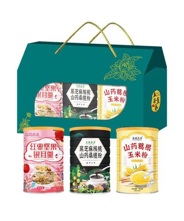 Red dates white fungus and lotus root powder soup instant black sesame walnut paste Chinese yam corn paste 3 cans of snacks gift pack nutritious breakfast congee delicious sweet snacks (1 pack)