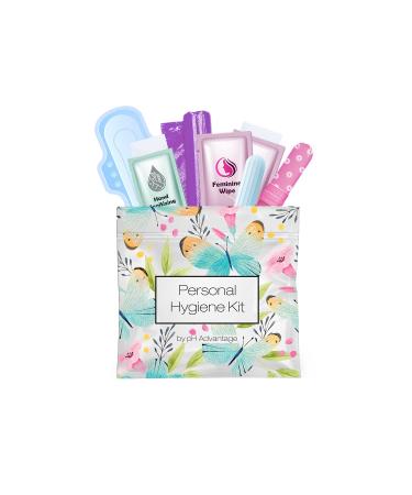 Menstrual Kit All-in-One | Convenience on The Go | Single Period Kit Pack for Travelling Tweens & Teenagers | Individually Wrapped Feminine Hygiene Products (Butterflies)