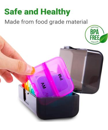 Daviky 7-Day AM PM Pill Box Organizer - Large Portable Travel Case for Vitamins & Supplements (Grey/Black) - Buy Online on GoSupps.com
