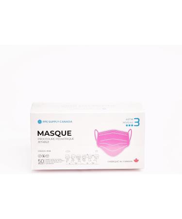 PPE Supply ASTM LEVEL 3 Disposable Kids Face Masks - 3 Ply - Made in Canada Face Mask (Pack of 50) (Kids Pink) - Buy Online on GoSupps.com