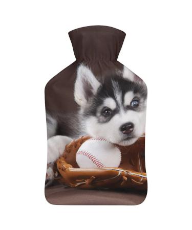 Baseball Husky Hot Water Bottle With Cover Plush Bed Bottle Hand Warmer For Adults And Children 26.5X15.3cm