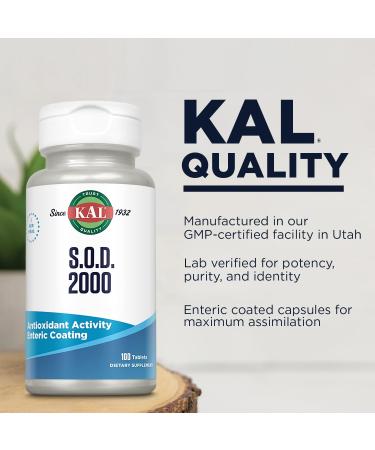 KAL S.O.D. 2000 Antioxidant Supplement - Beef Liver Source - Enteric Coated for Maximum Assimilation - Lab Verified - GMP Facility - 60 Day Guarantee - 100 Servings 100 Tablets - Buy Online on GoSupps.com