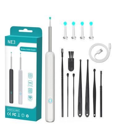 Ear Wax Remover Wireless Otoscope Earwax Removal Tool HD WiFi Ear Endoscope with Ear LED Scope Cleaner Ear Camera Visual Light White+black free size