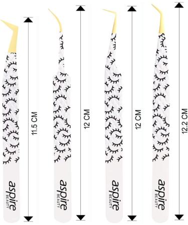 Aspire Beauty 4pcs Professional Nano Fiber Tip Printed Eyelash Extension Tweezers - Premium Japanese Stainless Steel with Diamond Grip - Buy Online on GoSupps.com
