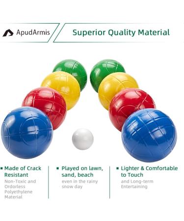 ApudArmis 90mm Bocce Balls Set - Outdoor Bocce Game for Backyard, Lawn, Beach - Soft PE Balls - Set of 8 + Pallino - Nylon Carrying Case & Measuring Tape Included - Buy Online on GoSupps.com