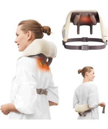Damkee neck shoulder massager neck massage device back massage device with warmth shiatsu massage 5d kneading pillow massage device for the shoulder gifts for father women men light brown