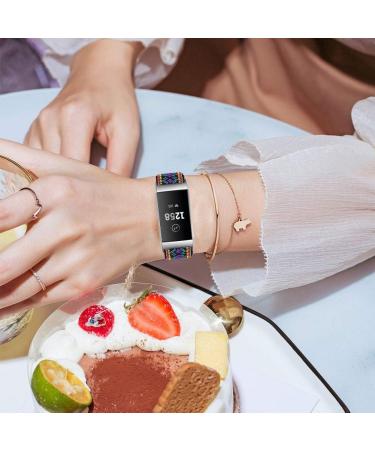 Moran Nylon Elastic Watch Band for Fitbit Charge 4/3/SE - Adjustable Stretchy Loop Strap in Aztec & Rainbow Colors for Women/Men - Buy Online on GoSupps.com