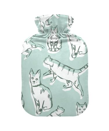 Heat bottle with reference 2 l of durable warm-up bag for hand foot warners shoulder and neck pain cramps heating press and heat therapy patterns of cats hand-drawn green