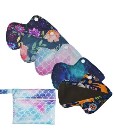 5 Thong Panty Liners 1 Wet Bag Cloth Menstrual Pads Charcoal Sanitary Reusable Washable (Scales Pack)