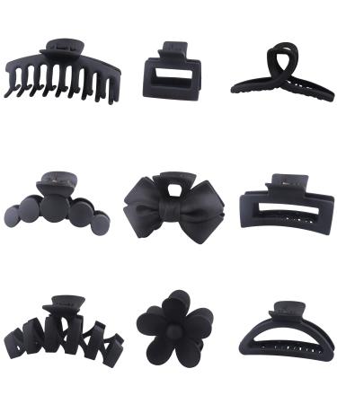 YOOOYOOO Black Hair Claw Clips  Lightweight Big Strong Hold Nonslip Matte Claw Hair Clips for Thick Hair & Thin Hair & Curly Hair  90's Vintage Jaw Clips for Women & Girls  With Organza Storage Bag