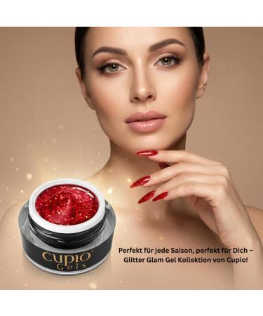  Cupio Glitter Glam Builder Gel Sassy 15ml - Red Glitter Builder Gel for Nail Extension and Strengthening - UV/LED Builder Gel with Shimmering Self-Smoothing Medium Viscosity - Buy Online on GoSupps.com