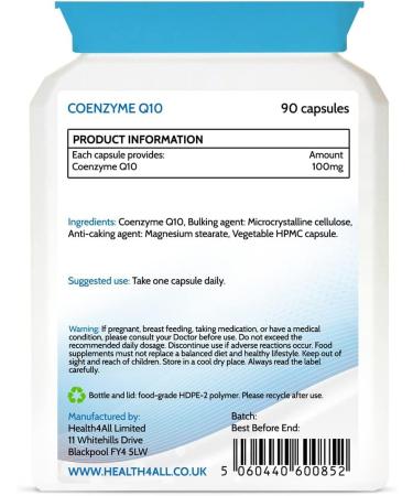 Vegan CoQ10 100mg Capsules | 90 Count | Pure Grade CoEnzyme Q10 | Made in UK by Health4All - Buy Online on GoSupps.com