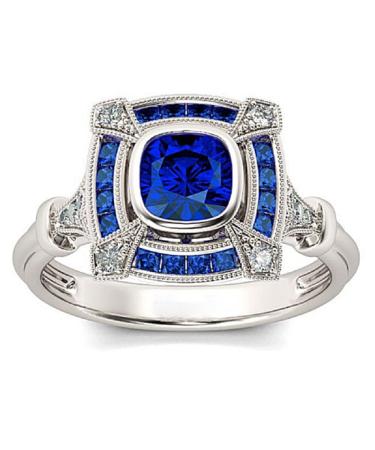 925 Sterling Silver Natural Sapphire Ring Cut Round Cubic Zirconia Classic Promise Ring CZ Cocktail Ring Eternity Engagement Wedding Ring Women Fits Her Size 6-10 587 (8)