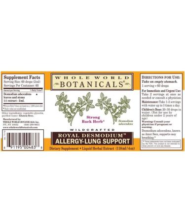 Whole World Botanicals Royal Desmodium Allergy Lung Support - 4 fl oz | Natural Allergy Relief & Lung Health Supplement | Ship Worldwide - Buy Online on GoSupps.com