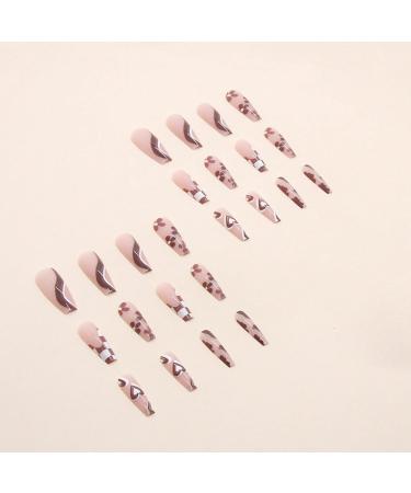 Justotry 24 Pieces Heart Coffin Nails - Brown French Press-On Floral Ballerina Fake Nails for Women - Buy Online on GoSupps.com