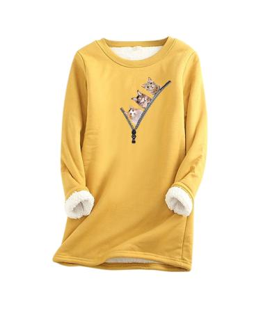 General women cotton long sleeves sweater reindeer elf Christmas sweater hoodover hooded sweats xmas sweater shirt christmas sweatshirt xxl hoodie women oversized long sweater women yellow-a xxl