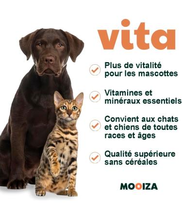MOOIZA Vita - 21 Multivitamins for Dogs and Cats - Minerals and Amino Acids - Complex of Vitamins A B C D3 - Iodine Zinc - Food Supplement for Dogs and Cats - Barf - Immune System - Bones - Buy Online on GoSupps.com