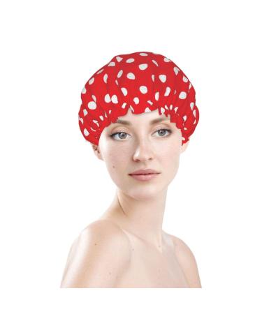 Red White Polka Dot Shower Cap  Double Layers Bath Cap with Adjustable Elastic Band  Stylish Shower Cap for Women