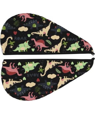 Cute Dinosaurs Microfiber Hair Towel | Super Absorbent Coral Velvet Wrap for Women | Quick Dry Cap for Long Curly & Thick Hair - Buy Online on GoSupps.com