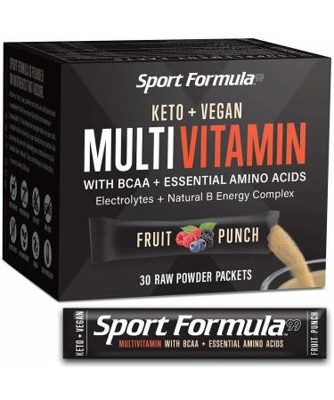 Multivitamin Powder Drink Mix Vitamins - Keto Vegan Friendly - BCAA Won't Upset Your Stomach Daily Keto MultiVitamin for Men and Women Amino Acid Powder Fruit Punch Packet Multivitamin Powder Electrolytes 5.29 Ounce (Pack of 1)