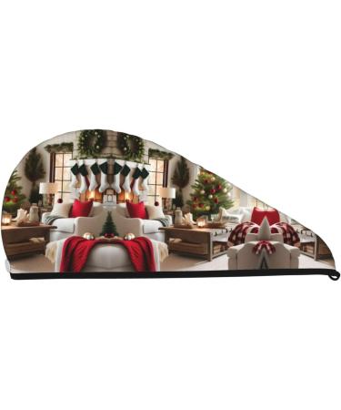 Farmhouse Christmas Coral Velvet Dry Hair Cap | Ideal for Home Travel Pool Parties & More - Buy Online on GoSupps.com