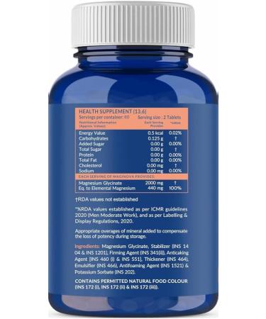 Generic Magnesium Glycinate 2000mg Per Serving Supplement - 120 Veg Tablets - Buy Online on GoSupps.com