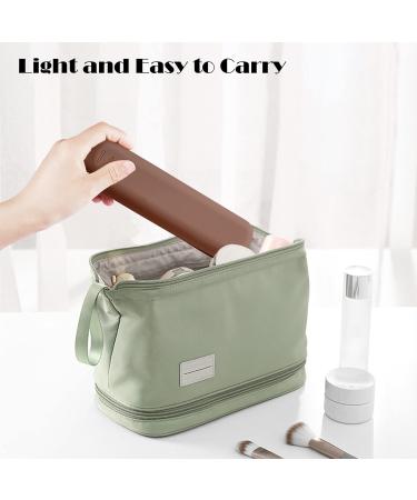 Qetlavee Portable Cosmetic Bag Set - 2stk Makeup Brush Organizer with Silicone Holder & Makeup Sponge Holder - Travel Essential for Makeup Brushes (Brown) - Buy Online on GoSupps.com