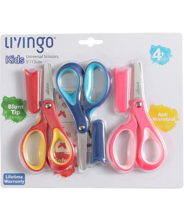 LIVINGO 5" Small School Student Blunt Kids Craft Scissors  Sharp Stainless Steel Blades Safety Comfort Grip for Children Cutting Paper  Assorted Color  3 Pack Pink/Red/Blue - Buy Online on GoSupps.com