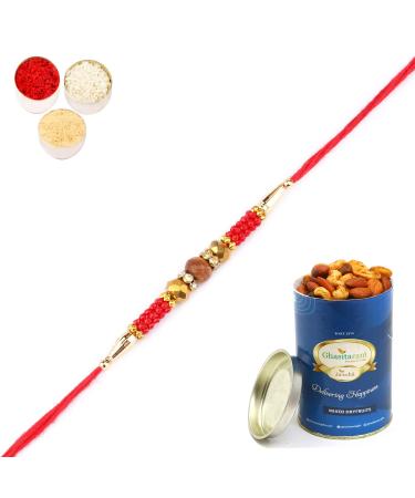 Ghasitaram Gifts Rakhis Online for Brother- Nbh-226 Rakhi Thread with 100 GMS of Dryfruits Mix Can Rakhi Set with 100 gms of Dryfruits Mix Can